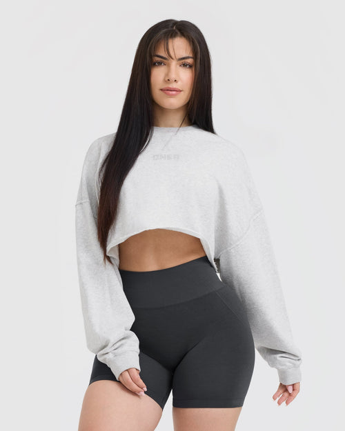 Oner Modal Raw Lounge Crop Sweatshirt | Light Grey Marl
