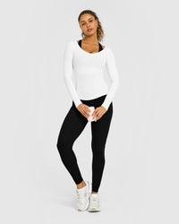 Mellow™ Rib V Neck Long Sleeve Top | White