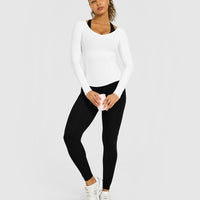 Mellow™ Rib V Neck Long Sleeve Top | White