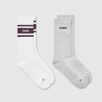 Varsity Long Crew Socks 2 Pack | Grey Marl/ White/ Blackberry