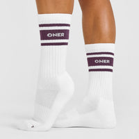 Varsity Long Crew Socks 2 Pack | Grey Marl/ White/ Blackberry