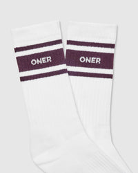 Varsity Long Crew Socks 2 Pack | Grey Marl/ White/ Blackberry