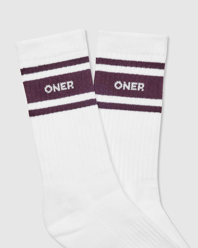 Varsity Long Crew Socks 2 Pack | Grey Marl/ White/ Blackberry
