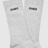 Varsity Long Crew Socks 2 Pack | Grey Marl/ White/ Blackberry