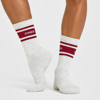 Varsity Long Crew Socks 1 Pack | Grey Marl/Ruby Red