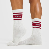 Varsity Long Crew Socks 1 Pack | Grey Marl/Ruby Red