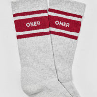 Varsity Long Crew Socks 1 Pack | Grey Marl/Ruby Red