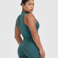 Timeless Half Zip Crop Tank | Marine Teal