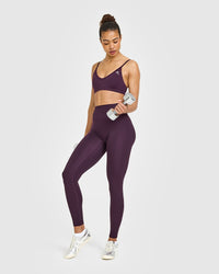 Timeless High Waisted Leggings with White Logo | Blackberry Purple