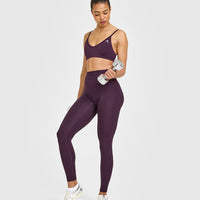 Timeless High Waisted Leggings with White Logo | Blackberry Purple