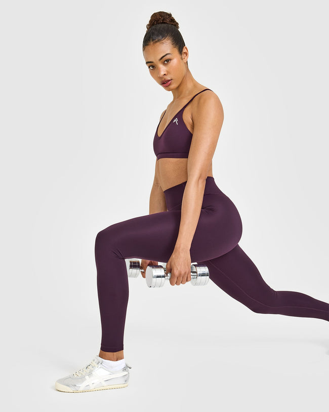 Timeless High Waisted Leggings with White Logo | Blackberry Purple