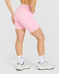 Timeless High Waisted Shorts with White Logo | Petal Pink