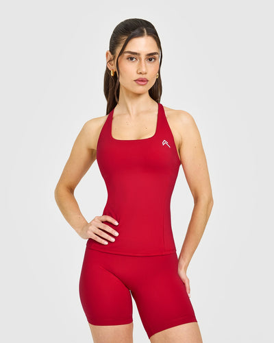 Timeless Square Neck Vest with White Logo | Toasted Red