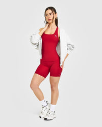 Timeless Square Neck Vest with White Logo | Toasted Red