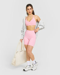 Timeless Strappy Bralette with White Logo | Petal Pink