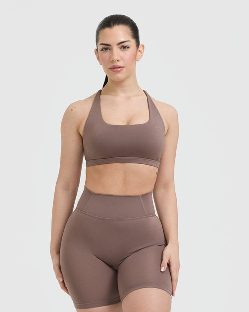 Oner Modal Timeless Square Neck Sports Bra | Cool Brown