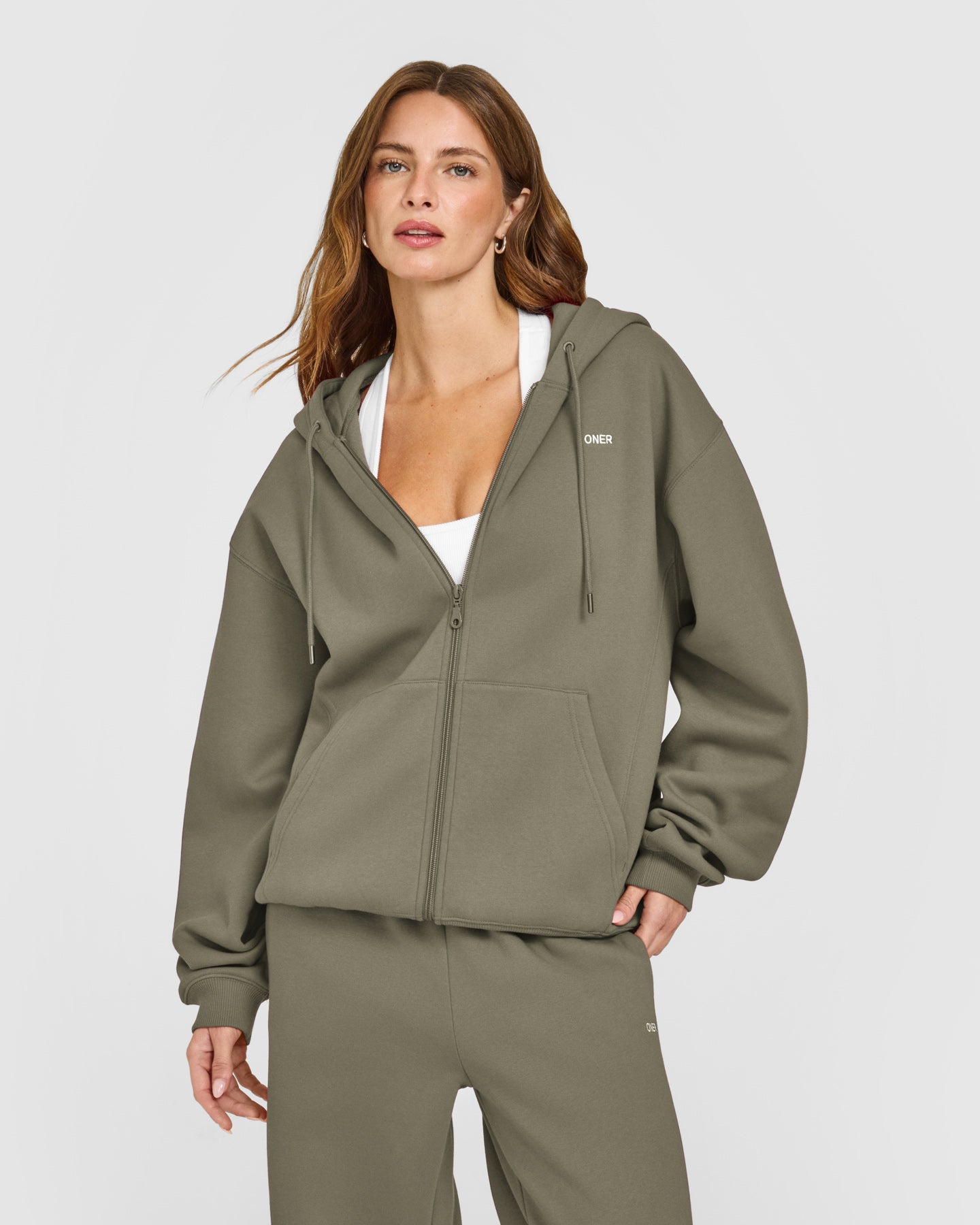 Foundations Zip Through Hoodie | Alpine Green