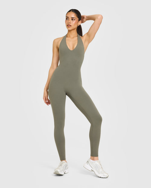 SoftMotionâ„¢ Halter Neck All In One Long with White Logo | Alpine Green