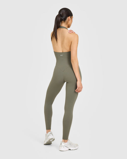 SoftMotionâ„¢ Halter Neck All In One Long with White Logo | Alpine Green