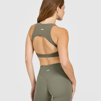 SoftMotion™ High Neck Sports Bra with White Logo | Alpine Green