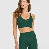 SoftMotion™ Longline Sports Bra with White Logo | Dark Racing Green