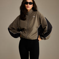Oversized Piped Woven Track Jacket | Moss Brown
