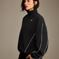 Oversized Piped Woven Track Jacket | Soft Black