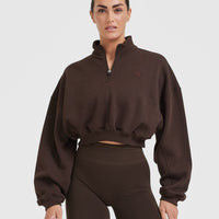 All Day Cosy Crop 1/4 Zip Sweatshirt | 70% Cocoa