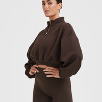 All Day Cosy Crop 1/4 Zip Sweatshirt | 70% Cocoa
