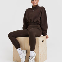 All Day Cosy Crop 1/4 Zip Sweatshirt | 70% Cocoa