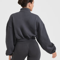 All Day Cosy Crop 1/4 Zip Sweatshirt | Coal