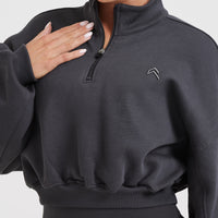 All Day Cosy Crop 1/4 Zip Sweatshirt | Coal