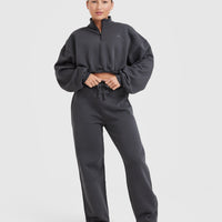 All Day Cosy Crop 1/4 Zip Sweatshirt | Coal