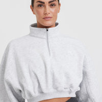 All Day Cosy Crop 1/4 Zip Sweatshirt | Light Grey Marl