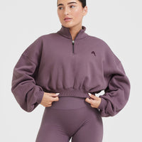 All Day Cosy Crop 1/4 Zip Sweatshirt | Vintage Purple