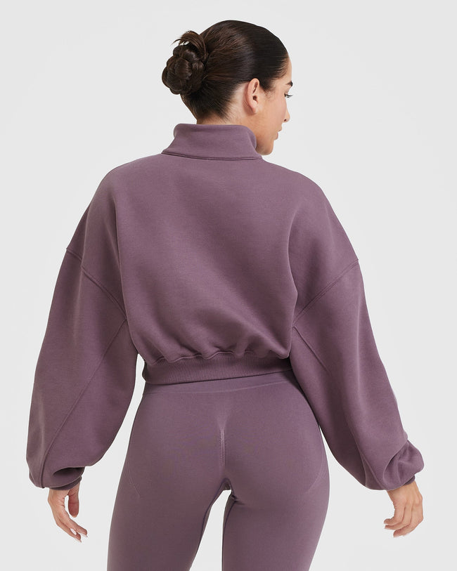 All Day Cosy Crop 1/4 Zip Sweatshirt | Vintage Purple