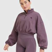 All Day Cosy Crop 1/4 Zip Sweatshirt | Vintage Purple
