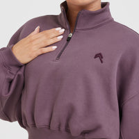 All Day Cosy Crop 1/4 Zip Sweatshirt | Vintage Purple