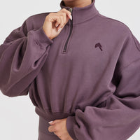 All Day Cosy Crop 1/4 Zip Sweatshirt | Vintage Purple