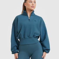 All Day Crop 1/4 Zip Sweatshirt | Lake Blue