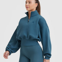 All Day Crop 1/4 Zip Sweatshirt | Lake Blue