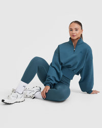 All Day Crop 1/4 Zip Sweatshirt | Lake Blue