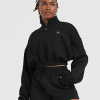All Day Lightweight Crop 1/4 Zip Sweatshirt | Black