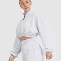 All Day Lightweight Crop 1/4 Zip Sweatshirt | Light Grey Marl