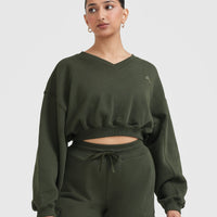 All Day Lightweight Oversized V-Neck Sweatshirt | Khaki