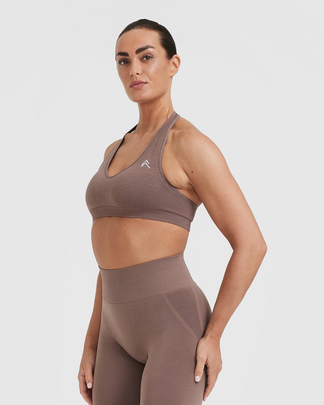 Classic Seamless 2.0 Halter Neck Bralette | Cool Brown Marl