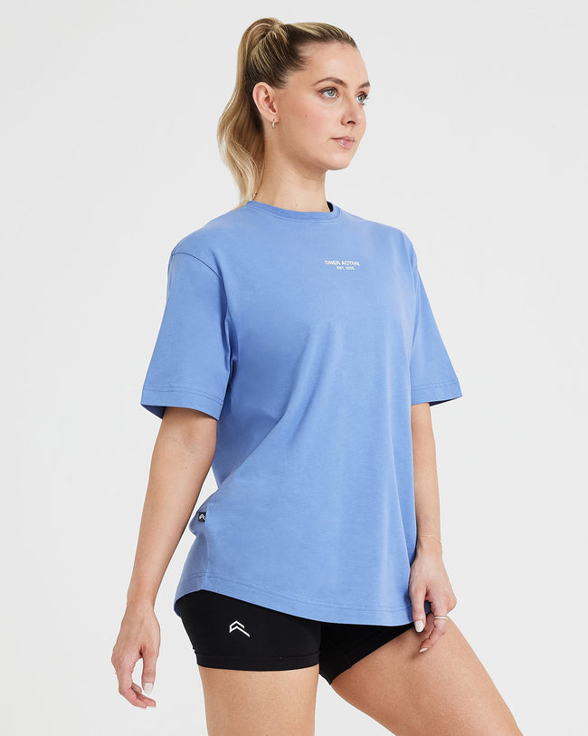 Graphic Oversized Short Sleeve Tee | Washed Light Denim