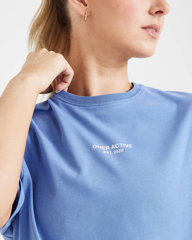 Graphic Oversized Short Sleeve Tee | Washed Light Denim