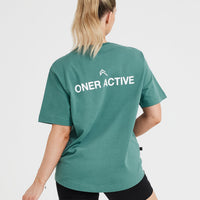 Graphic Oversized Short Sleeve Tee | Washed Mineral Green