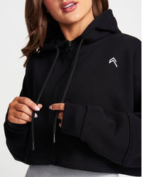 Classic Crop Zip Hoodie | Black